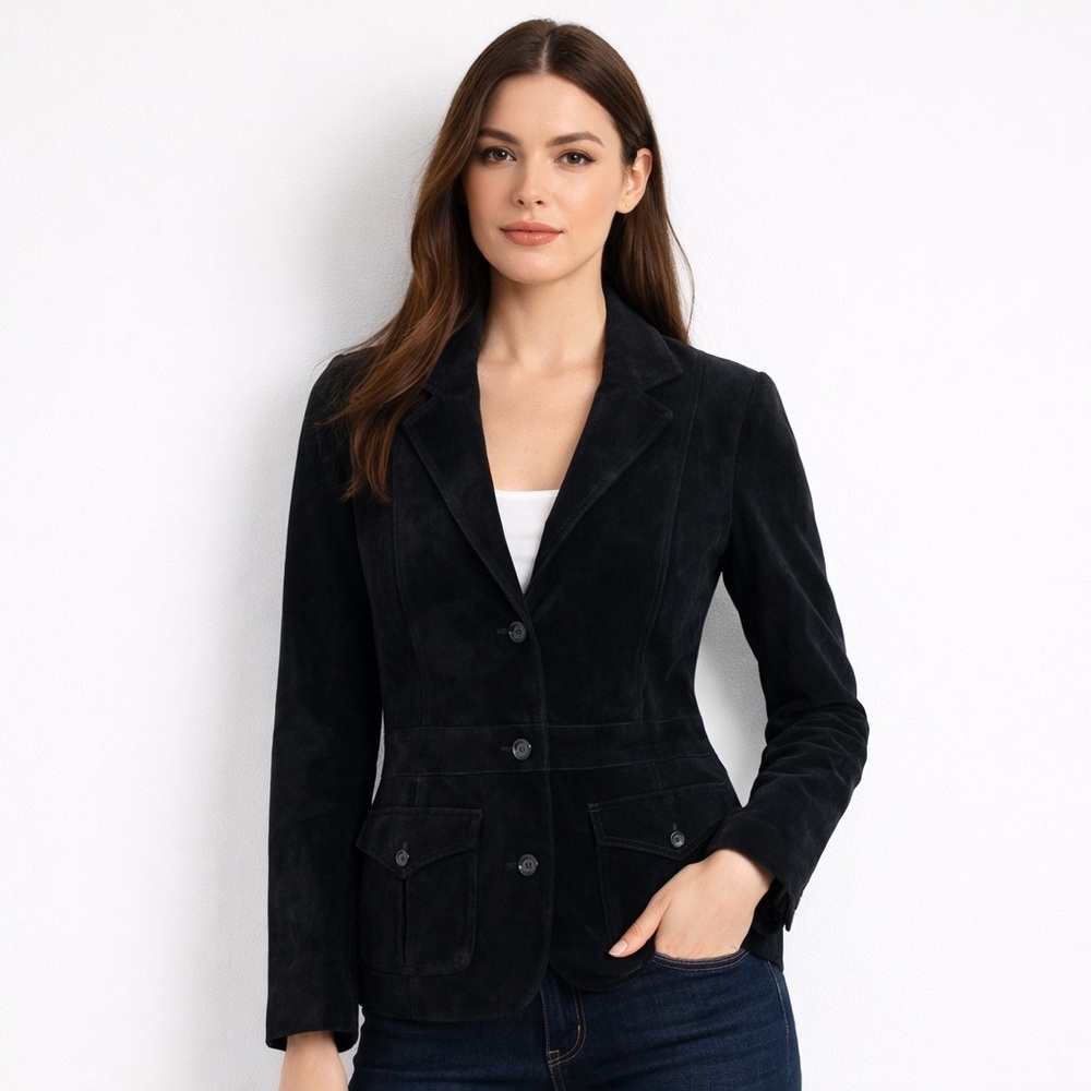 🆕 NWT Vintage Deadstock Liz Claiborne Size M Petite Black 100% Suede Jacket